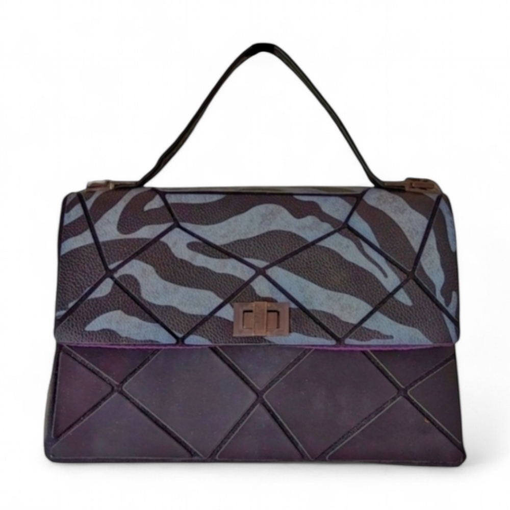 Patrizia Luca 80s Geometric Zebra Lock Front Top Handle Bag‎ Funky Purse